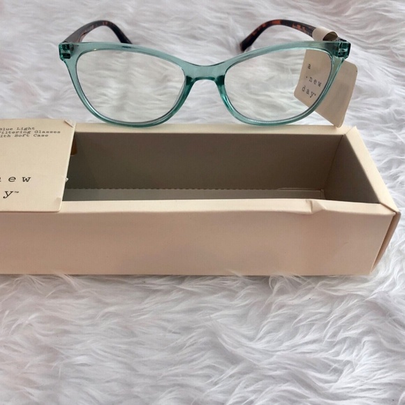 A New Day Women's Cateye Blue Light Filtering Glasses W/Soft Case - Green/Brown - Picture 5 of 8